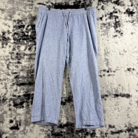 Old Navy Pants Womens Size 2X Pinstripe Linen Blend Wide Leg Drawstring Hippie - Picture 1 of 15